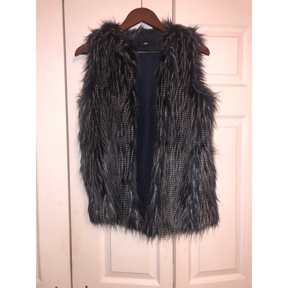 Blue and white faux fur vest